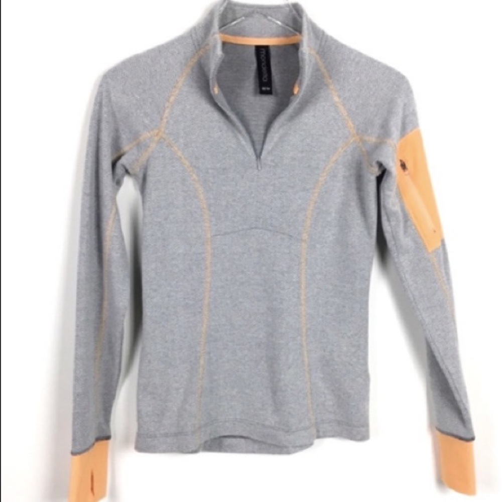Mondetta Chevron Grey Peach Quarter Zip Size XS